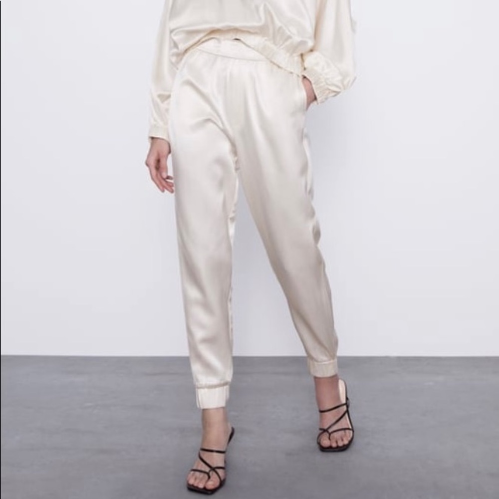 Satin White Joggers